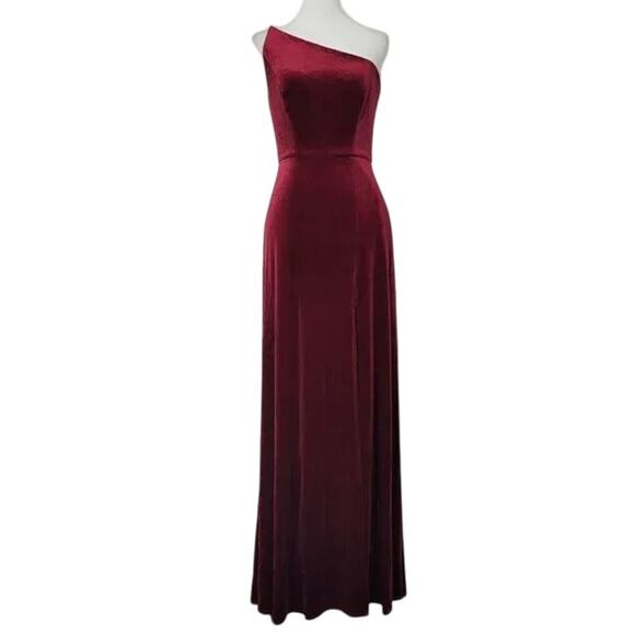 After Six One-Shoulder Spaghetti Strap Velvet Maxi Dress 16 Cabernet Wine Red - Picture 2 of 15